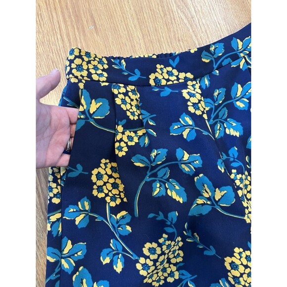 J Crew Navy Floral Print High Waist Wide Leg Cropped Pull On Pants Size 2 - Picture 6 of 11